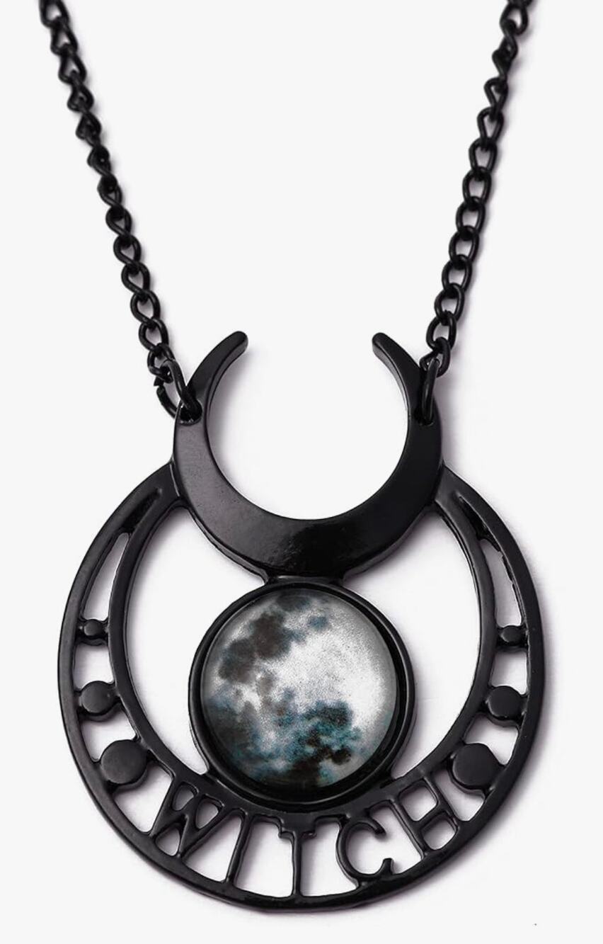 Midnight Coven Glow In Dark Witch Black Moon Necklace